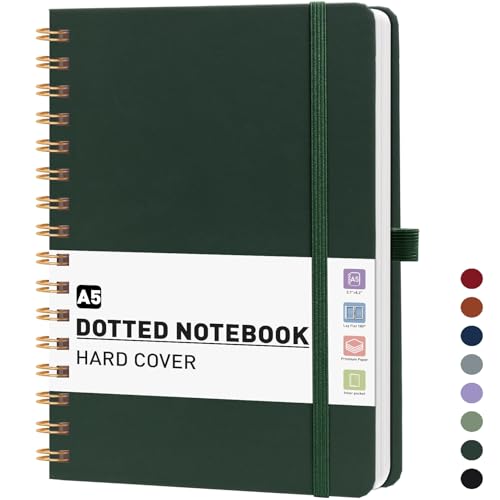 PYNEX Notizbuch A5 Dotted Hardcover Notebook Notizblock Spiralbindung With 140 Blatt 100GSM Tagebuch für Erwachsene Schule - Dunkelgrün