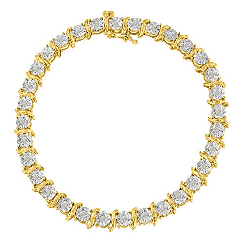 Original Classics 10K Yellow Gold over .925 Sterling Silver 1.0 Cttw Diamond S-Curve Link Miracle-Set Tennis Bracelet (I-J Color, I3 Clarity) - 7"