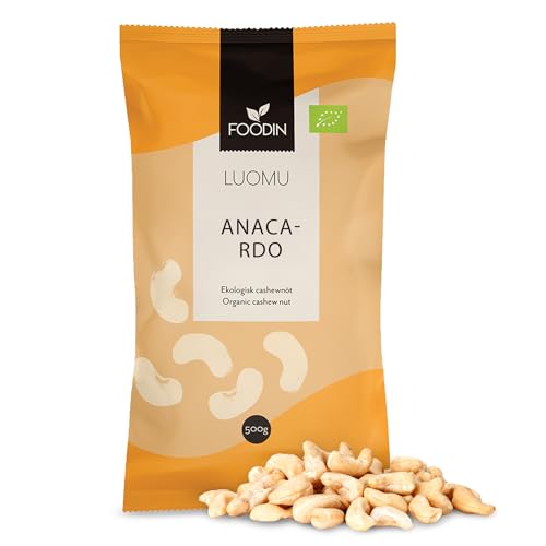 FOODIN Anacardos Orgánicos – Frutos Secos Naturales, Crudos, Sin Sal, Sin Gluten, Veganos – Fuente de Proteína y Grasas Saludables – Anacardos Enteros Ecológicos para una Alimentación Sana, (1x500g)