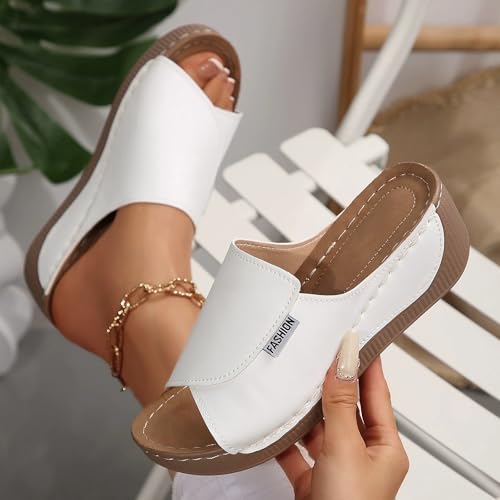 Comfortable Arch Support Slides Women's Solid Color Sandals, Breathable Summer Platform Wedge Sandals Slides4