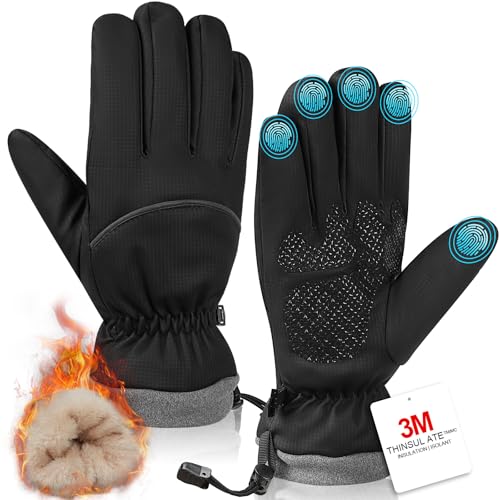 Fashinex Winter Gloves for Men Women, Waterproof Windproof Anti-Slip 10 Fingers Touch Screen Gloves with Thermal Lining for Cold Weather Motorcycle Driving Cycling Skiing Snowboarding Walking