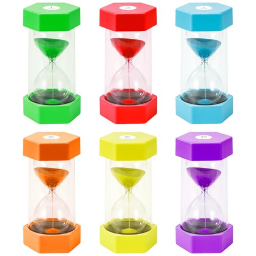 Qintora 6 Piezas Relojes de Arena,Reloj de Arena Temporizador,Temporizador de Colores, 1/3/5/10/15/30 Min,para el Aprendizaje,Juego de Cronometraje, Regalos Decoración de Oficina en Casa