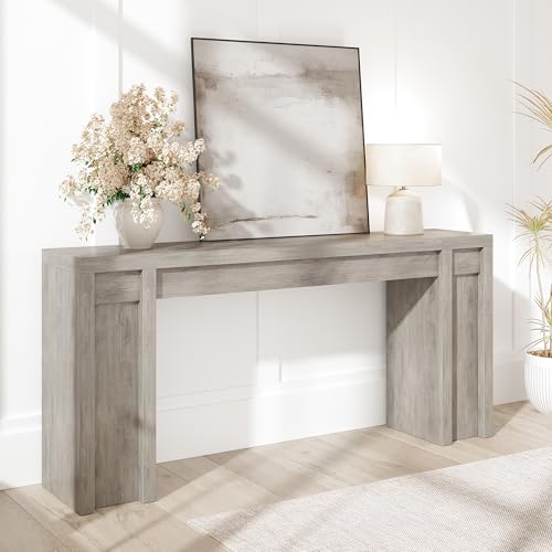Garvee 70.9" L x 11.8" D Gray Entryway Table, 1.9'' Thick Top (Supports 350 Lb), Wooden Farmhouse Sofa Table Behind Couch, Long Console Table for Entr