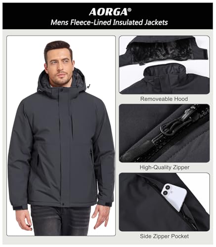 Image of Mens Skiing Jackets Winter Waterproof Snow Jackets Fleece Lined Insulated Heavy Parka Jackets Coats with Hoode