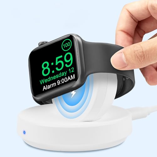 Charger Stand for Apple Watch,Portable Magnetic Wireless Charging Dock with Charging Cable,Support Nightstand Mode, Compatible with Apple Watch Series SE/7/6/5/4/3/2 (White)