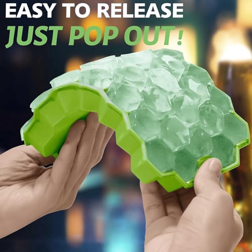 Image of CLOUDVALLEY Silicone Ice Cube Trays with Lids - 3 Pack Easy-Release Hexagon Ice Maker for Freezer, Reusable Food-Grade Ice Molds for Cocktail Bar, Whiskey, Iced Coffee & Home Kitchen (Green)