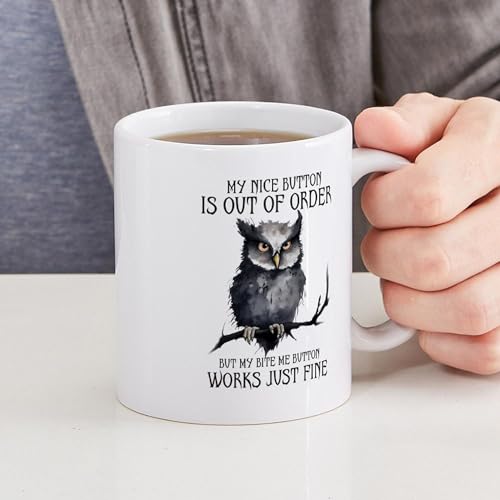 Taza de cerámica 11 oz con diseño divertido de búho gruñón miniatura 4
