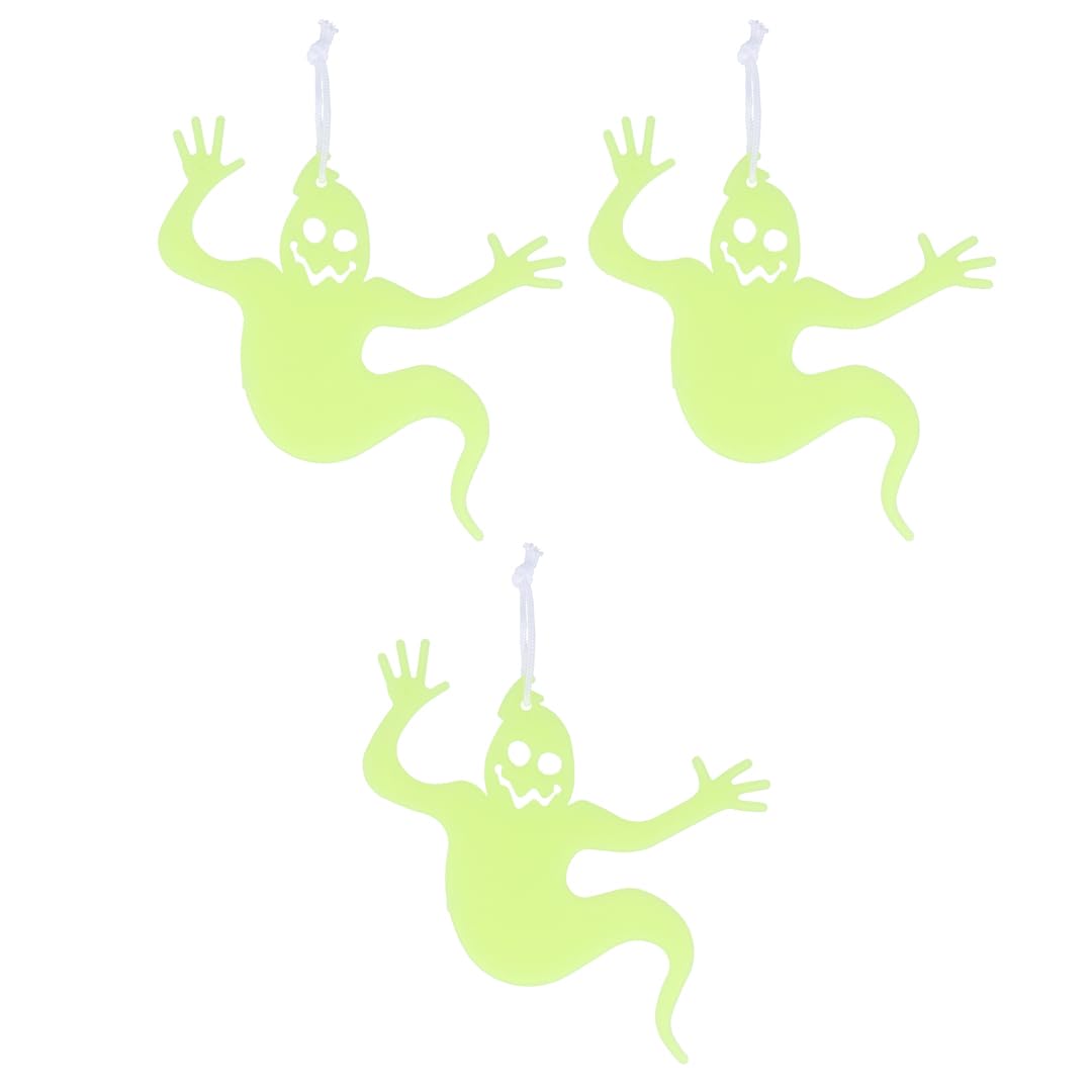 HENBRANDT Single Pack of 3 Glow in the Dark Hanging Ghosts Haunted House Decoration Trick or Treat Party Bag Fillers Halloween Loot Bag Lucky Dip Favours Hanging Ghost Decorations