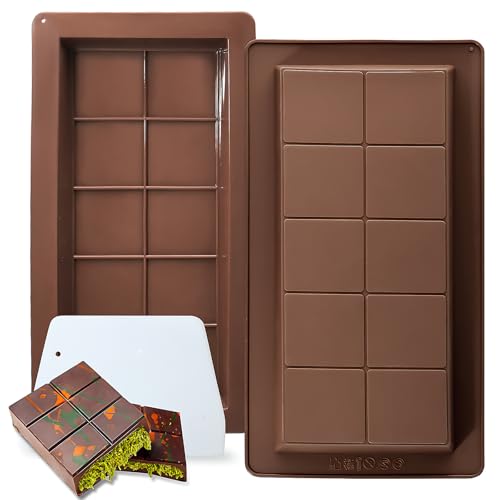 2 Pack Deep Dubai Chocolate Bar Molds, 1 Inch Silicone Chocolate Mold, Perfect for Homemade Chocolate Bar Pistachio with Scraper