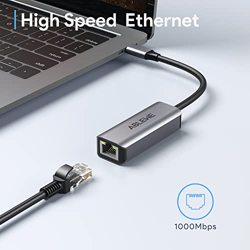 USB C to Ethernet Adapter, ABLEWE Type-C to RJ45 Gigabit Ethernet Adapter, Thunderbolt 3/4 to RJ45 LAN Network Adapter Compatible for MacBook Pro/Air, iPhone 15/16/17 Pro/Max,iMac, iPad Pro, Dell XPS