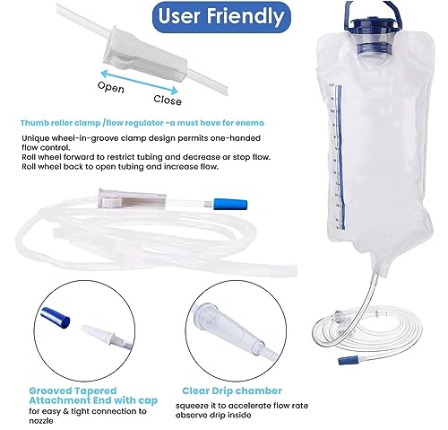 Image of Enema Kit Anal Douche Bag 7Pcs Enema Nozzle Colon Intestinal Tube for Water Organic Coffee Colon Cleansing, Enema Bag Cleaning Kit Enema Tips Anal Anus Cleaner Rinser Irrigator