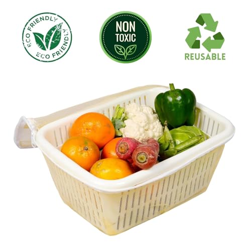 Image of GI9IUS Round Shape Multipurpose Safe Net Cover Plastic Fruit & Vegetable (Onion,Potato) Storage Basket (Off-White)