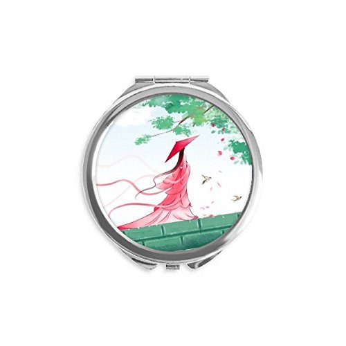 Espejo de bolsillo redondo con diseño artístico de acuarela china y acabado fino