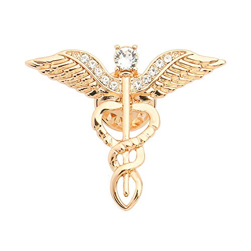 QIAN0813 Medical Symbol Caduceus Stethoscope RN Nursing Badge Brooches Lapel Pin for Registered Nurse Doctor Rod of Asclepius Emergency Brooch Jewelry