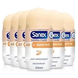 Sanex Derma Care Sensitive 48-Hour Antiperspirant Roll-On Deodorant 6x50ml – long-lasting freshness against sweat and odour – gently cares for skin – contains 0% alcohol*