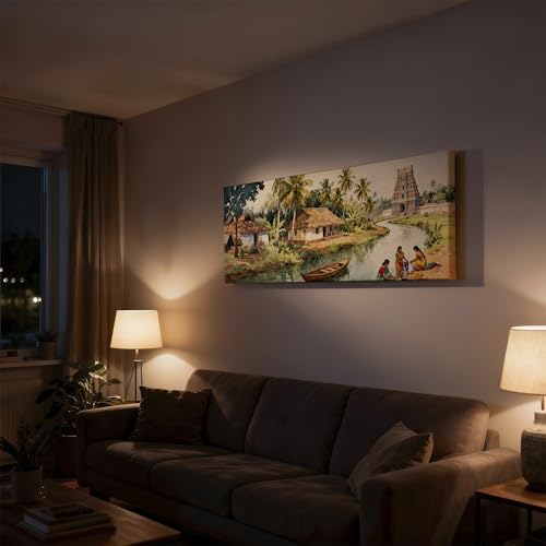 Image of SoulAbiti South India Rural Culture Unframed 36x14 inches Rolled Canvas Wall Expressionism Art UV Print Painting for Living Room, Bedroom & Office Decor Premium Gloss Vivid Fade-Resistant Print