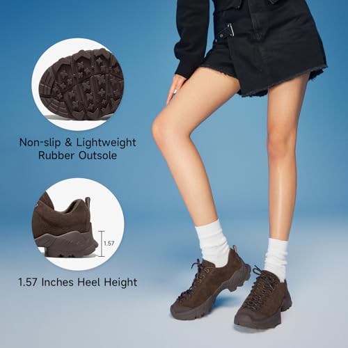 Image of BEAU TODAY Chunky Sneakers for Women,Barefoot Hiking Shoes for Women,Wide Toe Box Non-Slip Outdoor Sneakers,Suede Walking Shoes for Trekking Trail Climbing