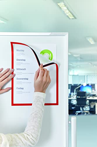 magnetoplan Magnetofix - Marco magnético autoadhesivo A4, 5 unidades, soporte magnético para documentos, marco resistente al agua para señalización, marco magnético plegable, color rojo Cover