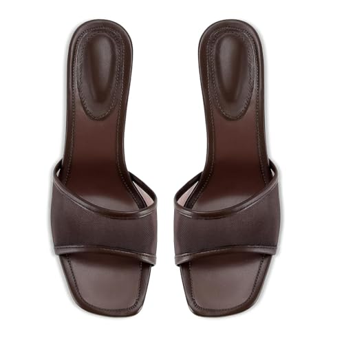 Image of Dsevht Black Kitten Heel Sandals Stiletto Low Heels Slip On Slides Mule Sandal Square Open Toe Dress Shoes for Women