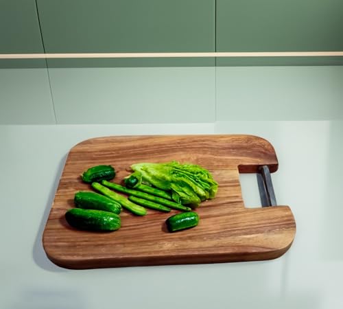 Image of Hutson Heavy Duty Sheesham Wood Cutting Board 15 inchx10 inchx1 inch Inch with Stainless Steel Handle - Reversible Wooden Chopping Board for Kitchen, Meat, Vegetables, Fruits & Serving