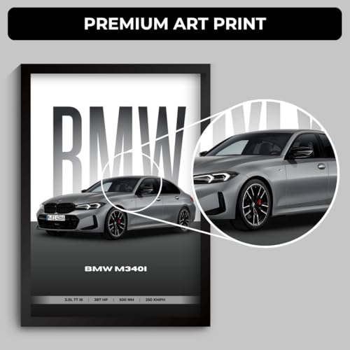 Image of BMV M340i Poster | Framed A4 Sized (31 x 23 cm) | Car Posters for Wall, Gift for Boys | Supercar Frames | BMV Poster M340i Sportscar Frame | Car Posters for Wall, Bedroom, Hostel, Study Room (F 169)