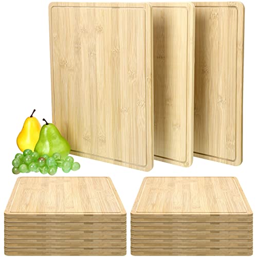 Set de 10 tablas de cortar de bambú Eaasty, rectangulares, con ranura para jugos, para cocina, carne, queso y verduras, bandeja resistente para servir