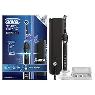 Oral-B Smart 4 4500 CrossAction Spazzolino Elettrico Ricaricabile, 1 Manico Nero Connesso, 3 Modalità Tra Cui Sbiancante e Denti Sensibili, 2 Testine, Custodia da Viaggio Premium