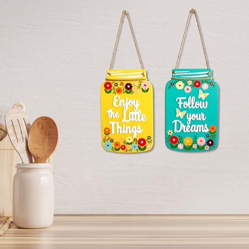 Image of GiftOday Enjoy The Little Things Wall Hanging | Wooden Wall Art | Size 7.5 x 12 Inch | Decorative Item for Living Room, Bedroom, Kitchen Decor | Perfect For Home Decor and Gift Idea| Set of 2