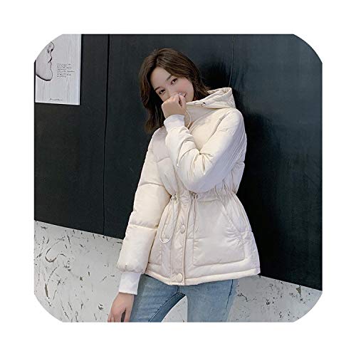 Winter Jacket Female Loose Warm Down Cotton Winter Thicken Long Sleeve Coat,Creamy-White Parka,M