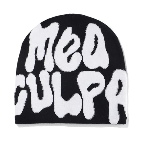 KieTeiiK Letter Print MEA Y2K Slouchy Knit Beanies for Unisex
