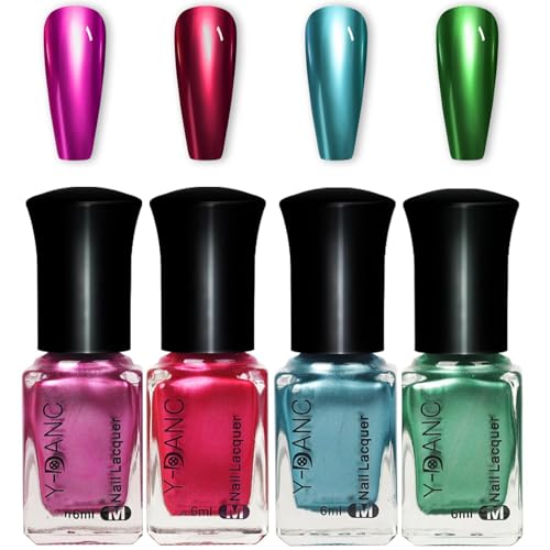 4 Farben Metallic Nagellack Set - Mirror Spiegel Effekt Schnelltrocknend Chrom - Quick Dry Rosa Rot...