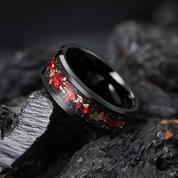 Anillo De Carburo De Tungsteno Negro Biselado Centro Rojo | Meses Sin Interés