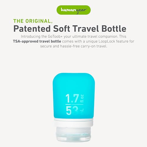 Image of humangear GoToob+ (Small) | Refillable Silicone Travel Bottle | Locking Lid | Food-Safe Material | Aqua, Small (1.7 fl.oz; 53ml)