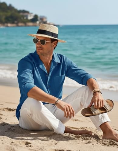 Image of Combo of Men's Casual Cotton Blend Shirt || Long Sleeve Button Down with Spread Collar | Lightweight Breathable Fabric | Stylish Solid Shirt for Beach, Office & Everyday Wear Pack of 2