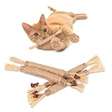 PAKESI 猫 噛むおもちゃ 歯磨き 歯ぎしり棒 またたび 天然木 麻縄 4本入り 天然安全 噛むスティック 歯のクリーニング 無毒 肥満解消 運動不足解消 ストレス解消