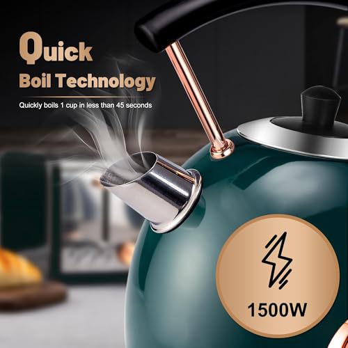 Pukomc Stainless Steel 1800ml Electric Water Kettle with Thermometer, Hot Water Boiler & Tea Heater with Curved Handle, Visible Water Level Line, Auto Shut-Off&Boil-Dry Protection,Green, 1500 Watts