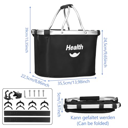 Oungy Faltbar Fahrradkorb Vorne für Klickfix Abnehmbar Hundekorb Fahrrad Vorne Aluminiumlegierung Rahmen Fahrradkorb Lenker mit Lenkeradapter und Kabellbinder Bike Basket für Pendeln Draußen (Schwarz)