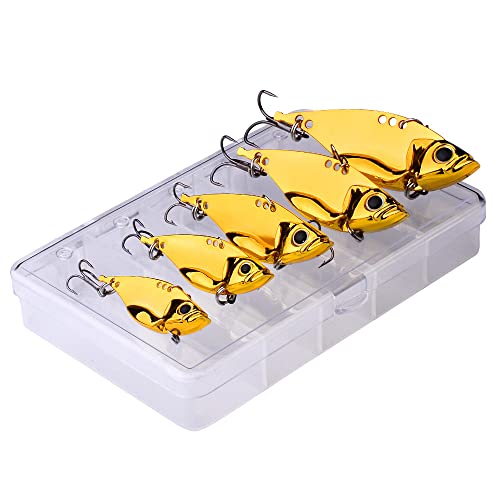 OriGlam 5pcs Fishing Spoons Hard Lure, Metal Lures Hard Baits for Bass Walleye Trout (Gold)