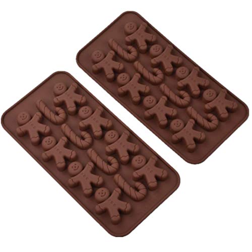 Juego de 2 moldes para Pastel de Silicona, Molde de Chocolate de 12 cavidades, Molde de Chocolate de celosía de Hielo Molde de jabón Hecho a Mano: Hombre de Jengibre, bastón de Caramelo Cover