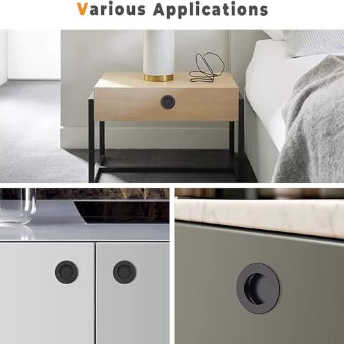 RHQFDM 6 Pieces Round recessed Pull Handles recessed Sliding Door Handles Concealed Pull Handles knob recessed Finger Pull for Drawers cabinets wardrobes Custom Furniture(Black) - Image 4