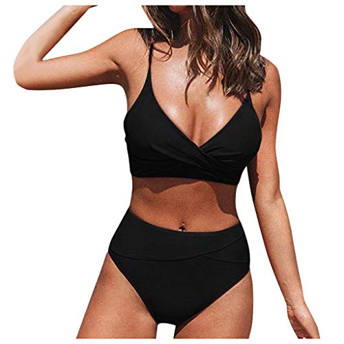 riou Bikini Mujer Push Up 2022 Elegante Negro Crossover Acolchado Bikini para Mujer Vendaje Ropa de Playa de Dos Piezas...