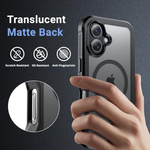 Image of jaroco Magnetic for iPhone 16 Case Heavy Duty Protection Black | Compatible with MagSafe,Military Grade Drop Protection,Translucent Matte,Non-Slip,Shockproof 2-Layer Durable Bumper Case