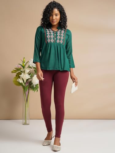 Image of ONE SKY Women Full Length Leggings | Cotton Modal Spandex Blend | High Waist Stretchable & Bio-Washed Fabric | Colour-Lock Technology | Comfortable Leggings for Women