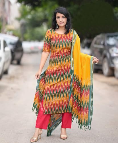 Image of KLOSIA Women Viscose Printed Kurta And Pant With Dupatta Set