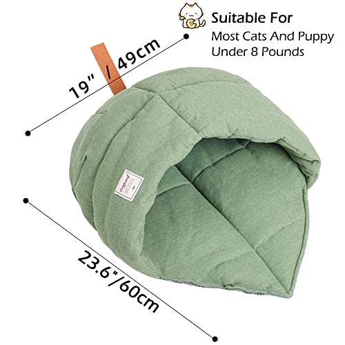 Tangn Cat Sleeping Bag , Linen Fabric Bed Cave Leaf Nest Pet Cuddle Zone Covered Hide Hood Burrowing Cozy Soft Durable Washable With Non-Slip Bottom For Indoor Puppy And Kitten (Green), Pd50082 #TOP4