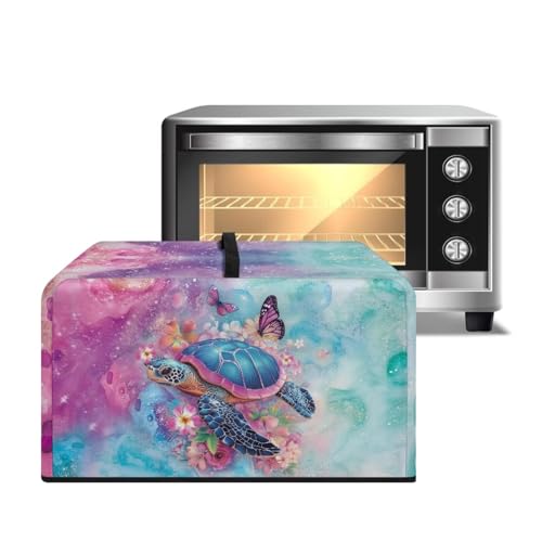 Image of Convection Oven Dust Cover, Easy to Clean, Electric Appliance Protector Smart Microwave Oven Cover for Countertop, L, Sea Turtle Butterfly Flower Marble Violet Green
