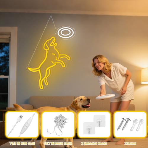 Image of Dog Frisbee Neon Sign for Wall Decor, Golden Retriever LED Neon Sign Light for Living Room, Ideal Funny Gift for Dog Moms lovers, Pet Lovers (Yellow Retriever)