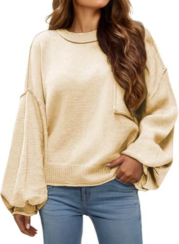 Image of Dokotoo Women's Sweater Tops 2026 Ribbed Knitwear Lantern Pullover Sweater
