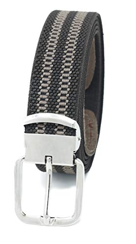 Xeira Hochwertiger Elastik- Stoffgürtel Braun Gestreift mit Braunen Leder Endstück Cover
