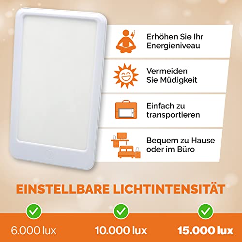 Top Life Lichttherapielampe 15.000 Lux – Leistungsstarkes Licht für besseres Wohlbefinden – Einstellbare Tageslichtlampe mit 3 Intensitäten (6000, 10000, 15000 - Vollspektrum)